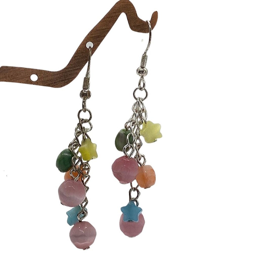 Spring Fling Pink Orange Blue Silver Chain Earring